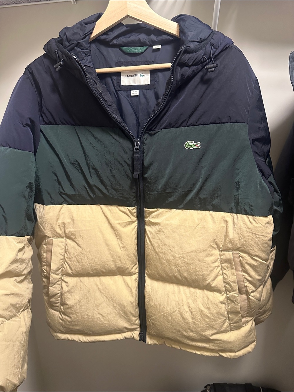 Lacoste Men Colorblock Puffer Jacket - Navy, Green & Cream